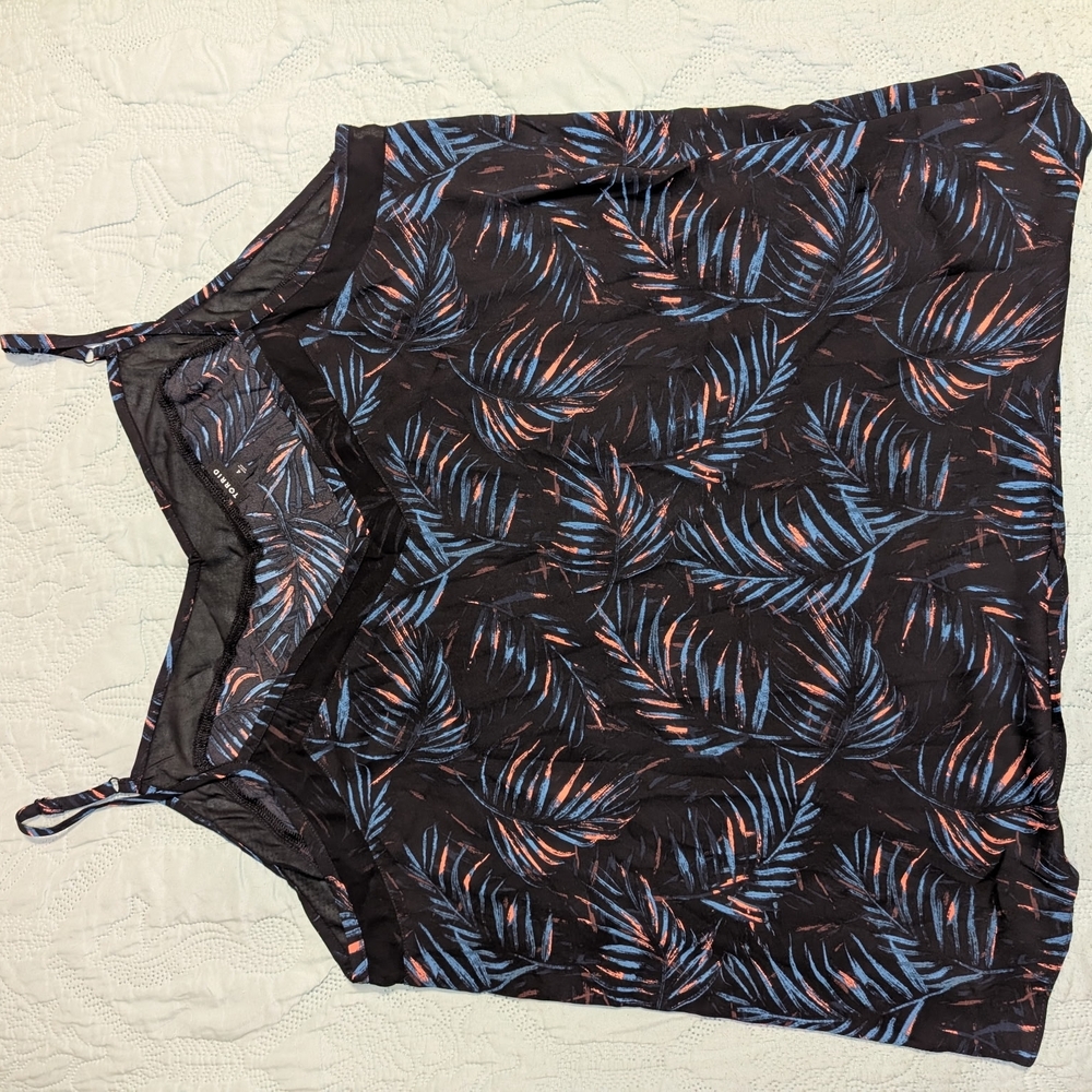 Torrid Black Tank Top with Blue and Orange Leaf Print